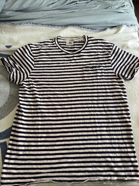 Men's Scoth & Soda Navy and Pink Striped Crew Neck T-Shirt